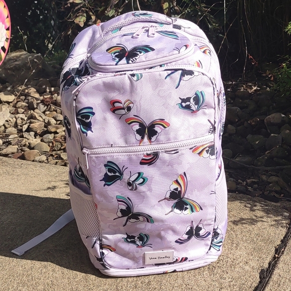 Vera Bradley Women's Recycled Lighten Up Grand Backpack Lavender Butterflies - Picture 1 of 16